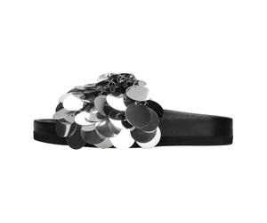 Rabanne - Tongs Brillantes en Cuir - Femme - Chaussures - Gris - Taille: 36 EU