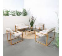 CONCEPT USINE | Salon de Jardin 6 Places Rabat Brun | 2 Canapés + 2 Fauteuils + Table Verre Trempé | Coussins Beiges Déperlants 10 cm | Acier Anti-Corrosion | Design Contemporain | Terrasse, Balcon