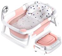 Rabb 1st Baignoire Bébé Pliable, La Baignoire Enfant Convient aux Nouveau Nés aux Tout Petits et Dispose d'un Tapis Antidérapant et de Trous de Drainage (Pas de Thermomètre)(Rose)