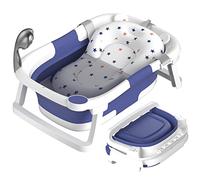 Rabb 1st Baignoire Bébé Pliable, La Baignoire Enfant Convient aux Nouveau Nés aux Tout Petits et Dispose d'un Tapis Antidérapant et de Trous de Drainage (Pas de Thermomètre)(Bleu)