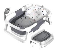 Rabb 1st Baignoire Bébé Pliable, La Baignoire Enfant Convient aux Nouveau Nés aux Tout Petits et Dispose d'un Tapis Antidérapant et de Trous de Drainage (Pas de Thermomètre)(Gris)