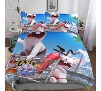 Rabbids Invasion Ensemble De Housse De Couette Adulte Enfant Dessin animé Ensemble De Literie Ensemble De Couette Doux en Parure De Lit 3 Pièces avec Fermeture À Glissière Et Taies King(220x240cm)