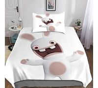 Rabbids Invasion Housse De Couette 3D, Imprimé Dessin animé Ensemble De Literie avec Fermeture À Glissière Parure De Lit Et Taie d'oreiller Convient Aux Adulte Enfant 2 Pièces Single(135x200cm)