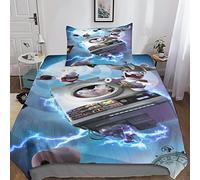 Rabbids Invasion Housse De Couette Microfibre L'invasion des Lapins Crétins Parure De Lit 3 Pièces Avec Fermeture À Glissière Pour Enfants Aux Garçons Et Aux Filles Adolescents Single(135x200cm)