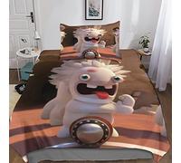 Rabbids Invasion Housse De Couettes 2 Pièces Dessin animé Parure De Lit, Adulte Enfant Ensemble De Literie avec Housses De Couettes Taies D'oreillers avec Fermeture À Glissière Single（135x200cm）