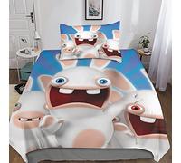 Rabbids Invasion Housses De Couettes, Ensemble De Literie Adulte Enfant Avec Housses De Couettes Et Taie D'oreiller L'Dessin animé Parure De Lit 3 Pièces Avec Fermeture À Glissière Single(135x200cm)