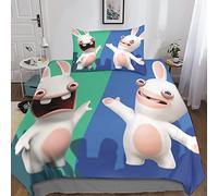 Rabbids Invasion Impression 3D Housse De Couette Microfibre Dessin animé Parure De Lit 2 Pièces avec Fermeture À Glissière pour Enfants Aux Garçons Et Aux Filles Adolescents Single(135x200cm)