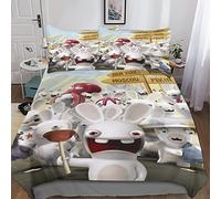 Rabbids Invasion Parure De Lit avec Fermeture À Glissière 3 Pièces Dessin animé Housse De Couette avec Taies d'oreiller Ensemble De Literie pour Adultes Enfants Filles Garçons King（220x240cm）