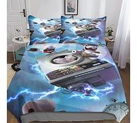 Rabbids Invasion Parure De Lit avec Fermeture À Glissière Dessin animé Housse De Couette 3 Pièces avec Taie d'oreiller Ensemble De Literie pour Adultes Enfants Filles Garçons King(220x240cm)