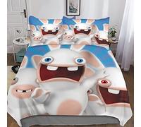 Rabbids Invasion Parure De Lit avec Taies d'oreiller De Microfibre Dessin animé Housse De Couette avec Fermeture À Glissière, Ensemble De Literie Convient Aux Adulte Enfant 3 Pièces Double(200x200cm)