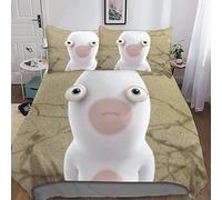 Rabbids Invasion Parure De Lit pour Adultes Enfants Filles Garçons 3 Pièces Dessin animé Housse De Couette avec Fermeture À Glissière Ensemble De Literie avec Taie d'oreiller King（220x240cm）