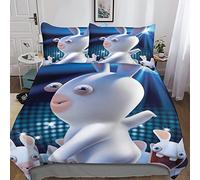 Rabbids Invasion Parure De Lit pour Adultes Enfants Filles Garçons Dessin animé Housse De Couette 3 Pièces avec Taie d'oreiller Ensemble De Literie avec Fermeture À Glissière Double（200x200cm）