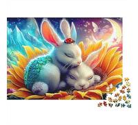 Rabbit 1000 pièces Puzzle pour Adultes Rabbits sur Sunflower Premium épais Solide Vif Stimulant Difficile Anti-Stress Famille Cadeau 52x38cm/1000 pièces