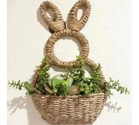 Rabbit Basket Hanging Pocket Spring Decoration, Easter Basket Handmade Natural Woven Willow Rabbit, Basket With Rabbit Shaped Design, Unlined Basket Design Suitable For Adding Decoration To Outdoor Or