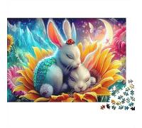 Rabbit Bundle Puzzle 1000 Pièces pour Fans Adultes, Carton Épais,Affiche de nid de Fleur de Lapin Décoration Murale Maison,Cadeau Nouvel an 70x50cm/1000pcs