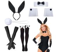 Rabbit Costume Set for Women - Playboy Bunny Costume Complete with Rabbit Ears, Headband, Tie, Cuffs and Rabbit Tail - Perfect for Carnival and Theme Parties