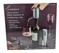 Rabbit Ensemble de 5 outils électriques pour le vin Collection d'accessoires de vin - Aérateur, tire-bouchon, cutter, bouchons, câbles de charge