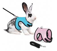 Rabbit Harness and Leash Set 2 Pack, Soft Mesh Bunny Harness, Adjustable Small Pet Vest for Rabbits Guinea Pigs Ferrets, Blue Gray(Blue+Light Pink,Large)