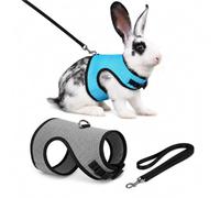 Rabbit Harness and Leash Set 2 Pack, Soft Mesh Bunny Harness, Adjustable Small Pet Vest for Rabbits Guinea Pigs Ferrets, Blue Gray(Blue+Gray,Medium)