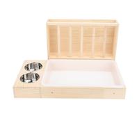 Rabbit Hay Feeder avec bac à litière Mangeur d'alimentation en Bois en Bois 2 Bols en Acier Inoxydable Conception de la maîtrise des Chinchillas Hamster Petits Animaux en Bois