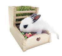 Rabbit Hay Feeder, Grass Rack Chinchilla, 5.71x8.66x6.1 inches,Wooden 2-in-1 Feeding Accessory, Double Zone Design, Cage Use for Guinea Rabbit, Natural Wood