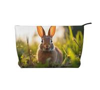 Rabbit in the grass Trousse de maquillage en velours côtelé pour femme avec fermeture éclair, convient pour les voyages et le rangement quotidien des produits cosmétiques, noir, taille unique