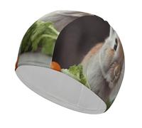 Rabbit is Eating Vegetables Bonnet de bain confortable pour réduire la traînée et protéger les cheveux Bonnet de bain élastique doux durable pour garder la coiffure inchangée pour homme et femme