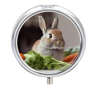 Rabbit is Eating Vegetables Pilulier de voyage rond portable 23 compartiments en métal pour comprimés et vitamines
