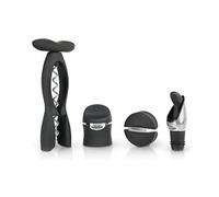 Rabbit - Kit d'Accessoires pour Vin avec Tire-Bouchon, Coupe-Capsule, Bouchon de Champagne et Bouchon / Bec Verseur 2-en-1, Coffret Cadeau 4 Pièces, Noir