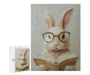Rabbit Reading Book Oil Painting Puzzle 1000 Pièces Educa Jouet en Bois Cadeau Unique Décoration Intérieure Jeu Éducatif Challenge Toy Adultes Et Enfants À Partir De 14 Ans 500 PCS