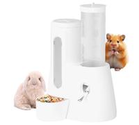 Rabbit Water Bottle, Small Animal No Drip Feeder, 6.3x5.12x4.33 inches, Integrated Food Dishes Station, Standing Spill Proof Designs for Rabbits, Mice, Chinchillas, White