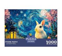 Rabbit_with_Large_Eyes 1000 Pièces Carton Premium Coffret De Puzzles Rabbit in A Blue Cloak Anti-Stress Défi Unique Puzzles pour Adultes Et Enfants 38x26cm/1000pcs