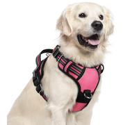 rabbitgoo Harnais anti-traction pour chien réglable avec 3 boucles, harnais rembourré doux pour animal domestique avec poignée de contrôle facile et bandes réfléchissantes, rose, taille XL