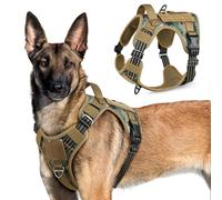 rabbitgoo Harnais Chien Anti Traction, Harnais Tactique Chien Réfléchissant Réglable avec Poignée et Anneaux, Gilet Solide Facile à Mettre, Arnet pour Chiens Militaire, Camouflage Marron, XL
