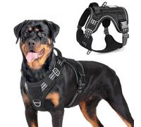 rabbitgoo Harnais Chien Anti Traction, Harnais Tactique Chien Réfléchissant Réglable avec Poignée et Anneaux, Gilet Solide Facile à Mettre, Harnais Chien Militaire pour Entraînement Chasse, Noir, L