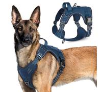 rabbitgoo Harnais Chien Anti Traction, Harnais Tactique Chien Réfléchissant Réglable avec Poignée et Anneaux, Gilet Solide Facile à Mettre, Harnais Chien Militaire pour Entraînement Chasse, Bleu, XL