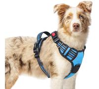 rabbitgoo Harnais Chien avec 3 Boucles, Facile à Mettre et à Enlever, Harnais Anti Traction pour Chien avec Poignée et Attache Devant, Réglable, Réfléchissant, Arnet pour Chiens Moyen, Bleu Clair, M