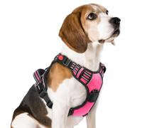 rabbitgoo Harnais Chien avec 3 Boucles, Facile à Mettre et à Enlever, Harnais Anti Traction pour Chien avec Poignée et Attache Devant, Réglable, Réfléchissant, Arnet pour Chiens Moyen, Rose Rouge, M
