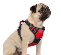 rabbitgoo Harnais pour chien de petite taille, anti-traction avec 3 boucles, harnais rembourré doux réglable avec poignée de contrôle facile et bandes réfléchissantes, rouge, taille S