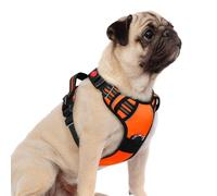 rabbitgoo Harnais pour chien de petite taille, anti-traction avec 3 boucles, harnais rembourré doux réglable avec poignée de contrôle facile et bandes réfléchissantes, orange, S