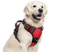 rabbitgoo Harnais pour chiens de grande taille, gilet anti-traction avec 3 boucles, harnais rembourré doux réglable pour animal domestique avec poignée de contrôle facile et bandes réfléchissantes,
