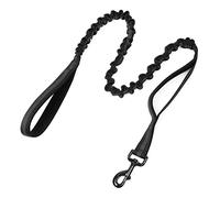 rabbitgoo Laisse Chien Élastique 114-158cm Noir, Longe pour Chien Réfléchissant Absorption des Chocs, Bungee Laisse de Dressage pour Chiens avec 2 Poignées de Contrôle pour Promenade Entraînement