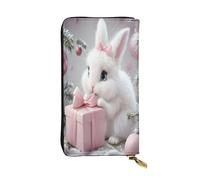 Rabbits and presents Portefeuille long en cuir pour femme 12 emplacements pour cartes de crédit Poche zippée pour pièces de monnaie Compartiments pour argent liquide Pochette élégante pour un usage
