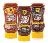 Rabeko Zero Sauce -mix American BBQ/Teriyaki/Curry-Ketchup, 3 x 350ml sans sucre et peu de matières grasses - produits sains, faible en glucides et en calories pour salades - sans gluten ni lactose