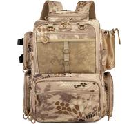 Rabjen Sac à dos pour matériel de pêche avec porte-canne, porte-bouteille, sac de rangement de 40 L (plateaux non inclus), Kaki camouflage, Voyage