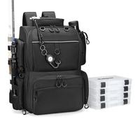 Rabjen Sac à dos pour matériel de pêche avec supports de canne et 4 boîtes de matériel de pêche, porte-bouteille, sac de rangement de 40 L, pour ranger du matériel de pêche
