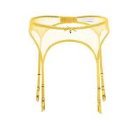 RABNZHDEO Porte-Jarretelles en Dentelle pour Femmes Ensemble De Porte-Jarretelles Sexy en Maille avec 4 Bretelles pour Bas Cuisses(Yellow,XL)
