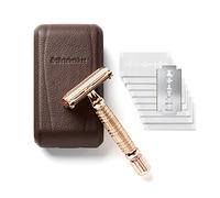 Rabot de rasage haut de gamme Störtebekker® dans un étui en cuir fait main - Set de rasage avec 10 rasoirs et miroir intégré - Rasoir de sûreté au look vintage avec lame double face