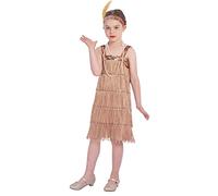 Rabtero Enfants rugissant 20S Fantaisie Robe costume, fille collier de perles et de plumes bandeau robe à Rabat, fille gangster robe à Rabat, or, 2x grand 12-14