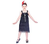 Rabtero Enfants rugissant 20S Fantaisie Robe costume, robe à Rabat pour fille collier de perles et bandeau de plumes, fille gangster robe à Rabat, noir, grand 8-10